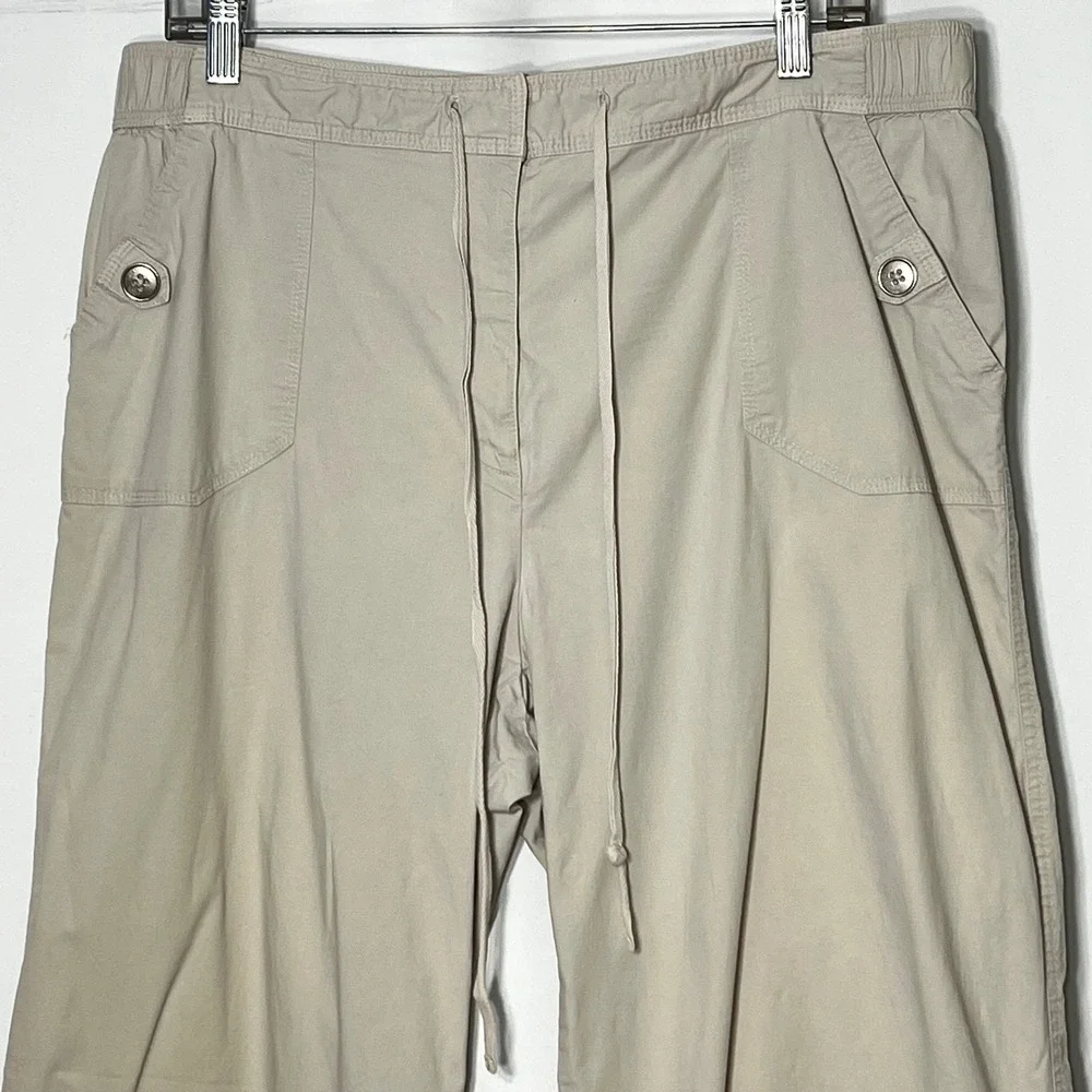 Kim Rogers‎ Womens Khaki Tan Wide Leg Cropped Capri Pants Drawstring Size 16